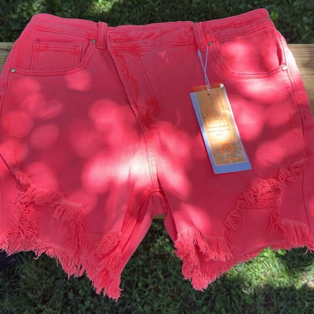 Vibrant Coral Frayed Women's Jean Shorts